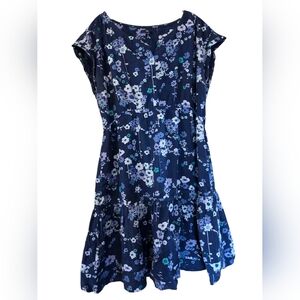 Gap Midi Ruffle Floral Dress Dark Purple White Blue Boho Cottagecore Size 14